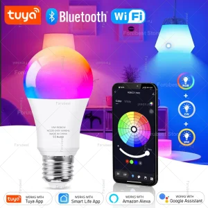 Tuya – ampoule LED intelligente E27 RGB CW 15W 20W, WiFi, Bluetooth, éclairage de décoration pour la maison, 220V 110V, pour Alexa Amazon Google Voice Tuya – ampoule LED intelligente E27 RGB CW 15W 20W, WiFi, Bluetooth, éclairage de décoration pour la maison, 220V 110V, pour Alexa Amazon Google Voice