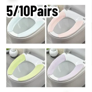 5/10 paires de coussins de siège de toilette colorés réutilisables, lavables et auto-adhésifs, confortables et doux