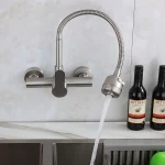 Robinet de cuisine mural, poignée unique, robinet d&rsquo;évier commercial, construction en acier inoxydable, finition nickel brossé