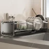 Égouttoir vaisselle inox chromé contemporain épuré gain place évier étroit range assiettes inclinés verres porte couverts support casseroles bac égouttement
