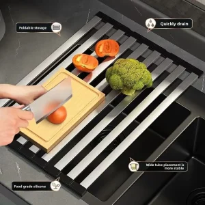 Évier de cuisine, égouttoir à rideaux, en acier inoxydable, Gel de silice, étagère de rangement pliable, étagère filtrante étanche, organisateur