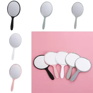 miroir maquillage poche rond portable léger compact poignée ergonomique ABS mat minimaliste moderne rose bleu noir blanc vert