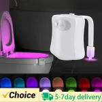 Capteur de mouvement lumière sans fil LED veilleuse RGB 8 couleurs lampe toilette salle de bain lumière d&rsquo;ambiance capteur coloré LED veilleuses