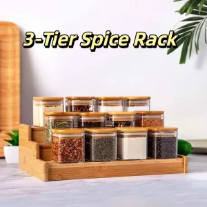 Étagère à épices à 3 niveaux en bois massif, gain de place, organisateur d’assaisonnement à plusieurs niveaux, présentoir à épices, ensemble de rangement de pots à épices durables Étagère à épices à 3 niveaux en bois massif, gain de place, organisateur d’assaisonnement à plusieurs niveaux, présentoir à épices, ensemble de rangement de pots à épices durables