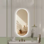 Miroir de salle de bains intelligent ovale, écran tactile, lavabo de toilette, miroir de maquillage avec lampe Led, miroir Long de salle de bains, petite vanité intelligente
