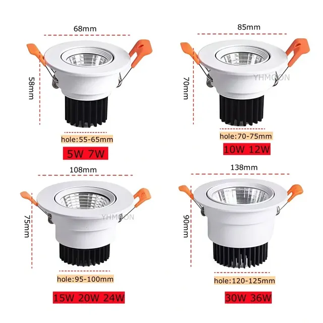 Plafonnier encastrable spot rond LED COB orientable… – vue 3