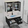Meuble vasque suspendu noir finition bois texturé lavabo… – vue 2