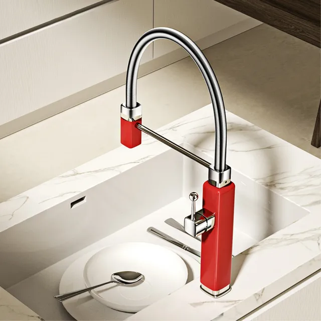 Plan de cuisine moderne de luxe en laiton rouge – vue 3