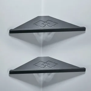 Étagère de salle de bain d’angle de douche, étagères de rangement robustes paniers triangulaires noir/brossé Étagère de salle de bain d’angle de douche, étagères de rangement robustes paniers triangulaires noir/brossé