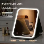 Miroir de maquillage LED 3 couleurs avec cuir, Rechargeable par USB, miroir de vanité à 3 luminosité, 3 luminosité