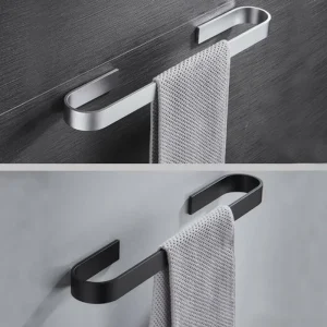 porte serviettes mural aluminium brossé noir mat argent satiné ouvert contemporain minimaliste profil plat arrondi fixation discrète anticorrosion