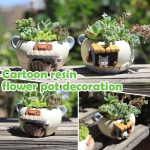 Bassin de rangement en résine de chat mignon, à motifs faits à la main, léger et Durable, décoration de pot de fleurs de jardin