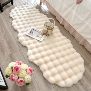 Tapis ovale en peluche doux, Imitation fourrure de lapin, pour chevet d&rsquo;enfant, chaud, hiver, canapé, chaise, coussin, décoration de salon, maison