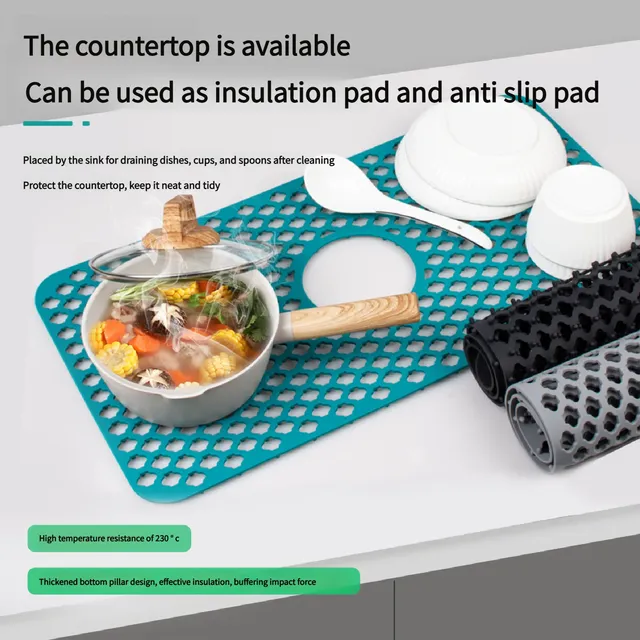 Tapis d'évier de cuisine en Silicone avec trous de… – vue 4