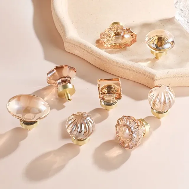 Bouton meuble cristal champagne rosé ambre pressé fleur… – vue 4