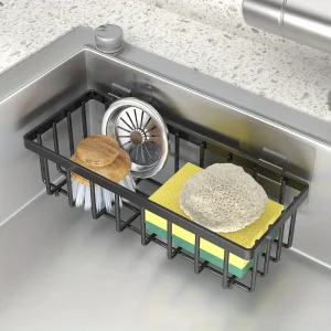Évier de cuisine, évier, support de stockage de détergent à vaisselle, tissu en fil d&rsquo;acier, éponge, drainage et rangement 1 pièce