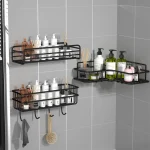Étagère de salle de bain, étagères de rangement d&rsquo;angle murales, porte-shampooing, support en fer, panier de vidange de douche, organisateur d&rsquo;accessoires de cuisine