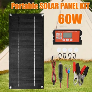 Kit complet de panneaux solaires 60W, cellule solaire monocristallin 18V avec chargeur de contrôleur pour Camping en plein air, escalade agricole