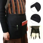 Tablier de taille en Polyester pour outil de cuisine, imperméable avec 3 poches, demi-tablier noir antisalissure pour serveur de Restaurant