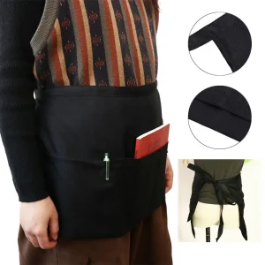 Tablier de taille en Polyester pour outil de cuisine, imperméable avec 3 poches, demi-tablier noir antisalissure pour serveur de Restaurant Tablier de taille en Polyester pour outil de cuisine, imperméable avec 3 poches, demi-tablier noir antisalissure pour serveur de Restaurant