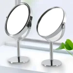 Miroir de maquillage domestique circulaire Portable Double face, cadre métallique, bureau élargi 1:2, miroir rotatif à 360 degrés