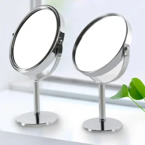 Miroir de maquillage domestique circulaire Portable Double face, cadre métallique, bureau élargi 1:2, miroir rotatif à 360 degrés