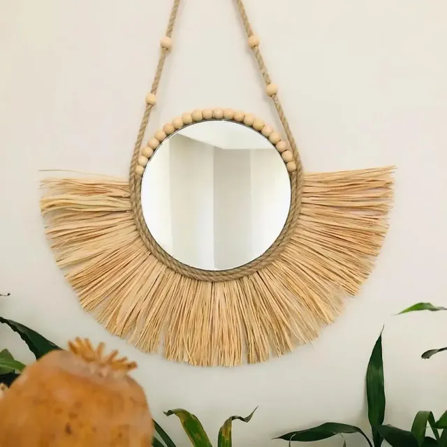 Miroirs muraux décoratifs suspendus bohème chic raphia… – vue 5