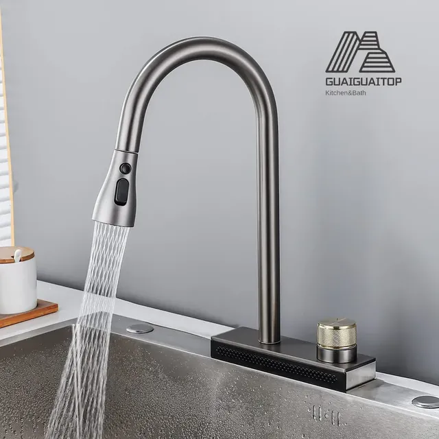 Robinet de cuisine cascade en laiton froid et chaud – vue 3