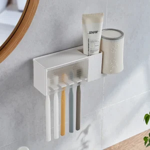 Étagères de salle de bain, support mural pour brosse à dents et dentifrice, support de rangement à ventouse, organisateur d&rsquo;articles de toilette, accessoires de salle de bains