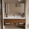 Meuble vasque mural suspendu bois noyer marron tiroir… – vue 4