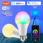 Tuya-Ampoule WiFi intelligente, 10W, 15W, 20W, AC 220V, 110V, commande vocale, réglage intelligent, MF itely Dimmable, minuterie désactivée