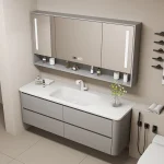 Double lavabo Double Pot en chêne, meuble de salle de bain, meuble de lavabo avec led, lavabo combiné, personnalisable