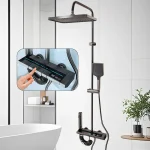 Système de douche de salle de bains à affichage numérique Intelligent, ensembles de touches de Piano, pistolet à lumière ambiante domestique, ensemble de douche à pression grise