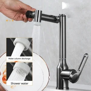 Robinet mitigeur d&rsquo;eau froide et chaude en acier inoxydable, Rotation universelle, 2 Modes de pulvérisation, lavabo, robinet d&rsquo;évier monté sur le pont