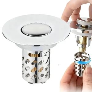 Crépine d&rsquo;évier bouchon de vidange à rebond filtre bassin en métal filtre d&rsquo;évier Pop-up avec attrape-cheveux bouchon de vidange d&rsquo;évier de salle de bains crépine