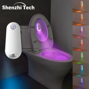 Veilleuse LED intelligente avec capteur de mouvement, lumières pour siège de toilette, lampe 8 couleurs rechargeable par USB pour couloir d&rsquo;été, WC, Camping, décoration de la maison