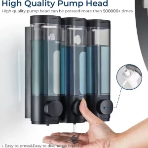 Distributeur de savon liquide à trois têtes, douche et Lotion, récipient étanche pour shampoing et Gel, support mural avec fenêtre transparente