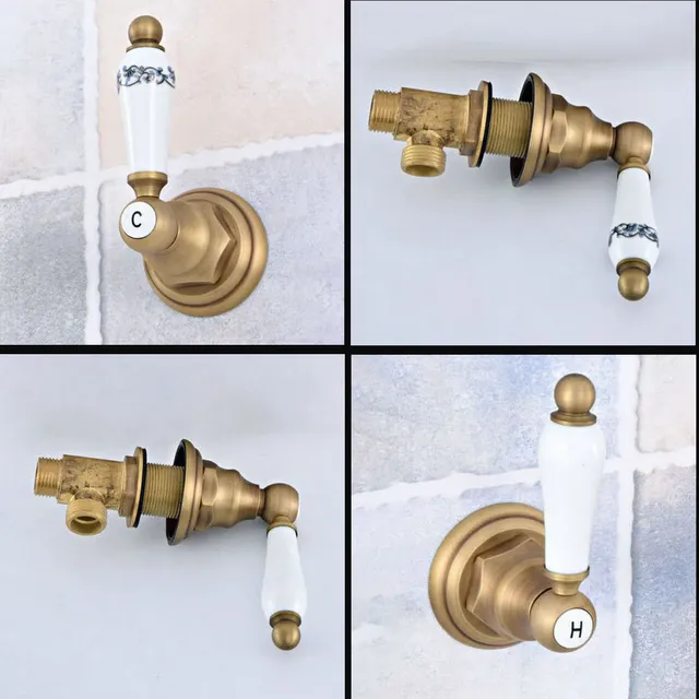 Robinet de commande mural en laiton antique – vue 2