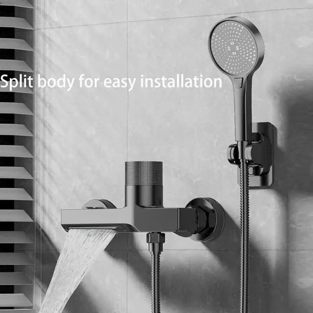 Mitigeur baignoire mural cascade plat noir mat chromé… – vue 2