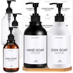 Bouteille distributrice de savon pour évier de cuisine, rechargeable, pour comptoir, décoration de ferme, bouteille de savon avec étiquettes étanches, accessoires de cuisine