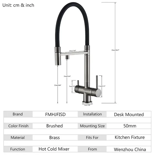 Robinet de cuisine à eau filtrée noir – vue 2