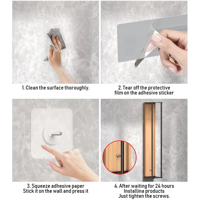 Porte serviettes mural métallique bois clair acier noir… – vue 6