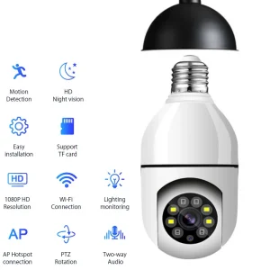 Caméra de permission Wifi Inda Bulb, Vision Nocturne, Suivi Humain existent, Vidéo Zoom Numérique, Moniteur de Sécurité Domestique Intelligent, 1MP
