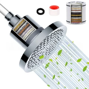 Pommeau de douche à pulvérisation supérieure circulaire de 6 pouces, avec 15-20 couches d&rsquo;élément filtrant pour l&rsquo;élimination du chlore, Purification de l&rsquo;eau, salle de bain domestique