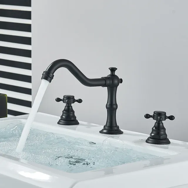 Robinet baignoire monté sur pont trois trous noir mat… – vue 3