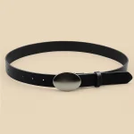 Ceinture ovale à boucle en métal lisse, ceinture minimaliste décontractée noire, ceinture décorative classique
