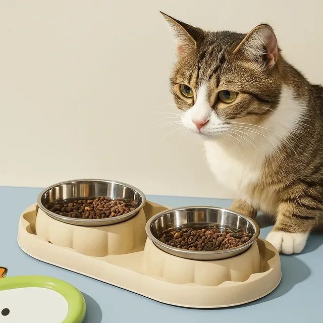 Double bol élégant en acier inoxydable pour animaux de… – vue 2