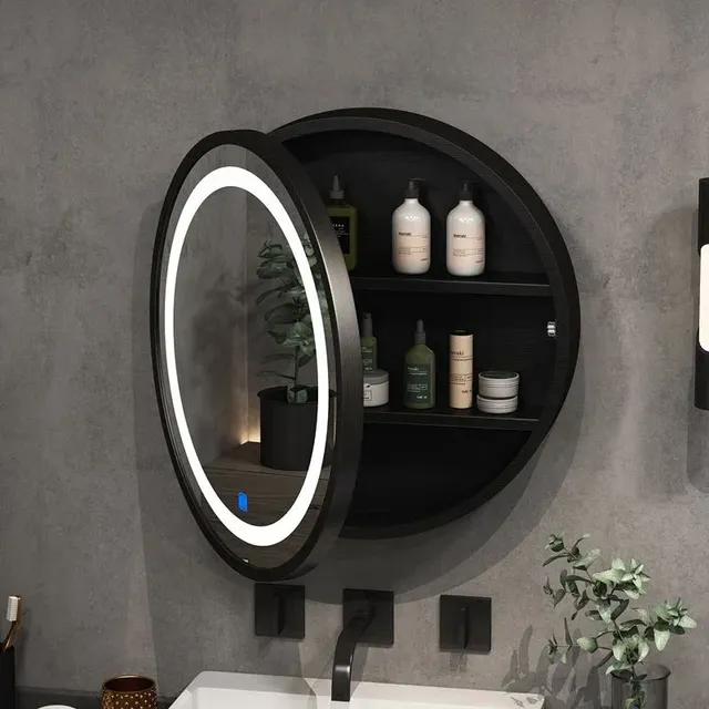 Miroir mural rond cadre noir mat anneau LED tactile… – vue 2