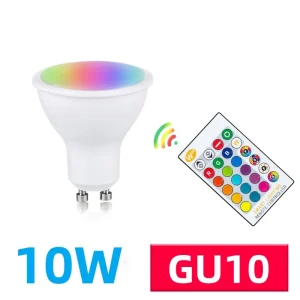 Ampoule LED RGB GU10 10W AC 85-265V, projecteur avec télécommande, ampoule colorée à intensité variable, pour décoration de salon et de chambre à coucher Ampoule LED RGB GU10 10W AC 85-265V, projecteur avec télécommande, ampoule colorée à intensité variable, pour décoration de salon et de chambre à coucher