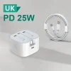 Chargeur de voyage USB Type C, adaptateur secteur, charge rapide, Royaume-Uni, iPhone 15, 14, 13 Pro, QC3.0, PD 25W